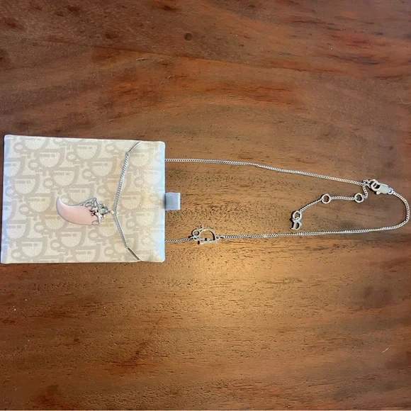 Dior Silver Chain with Pink fang necklace rare nwot - Picture 4 of 5